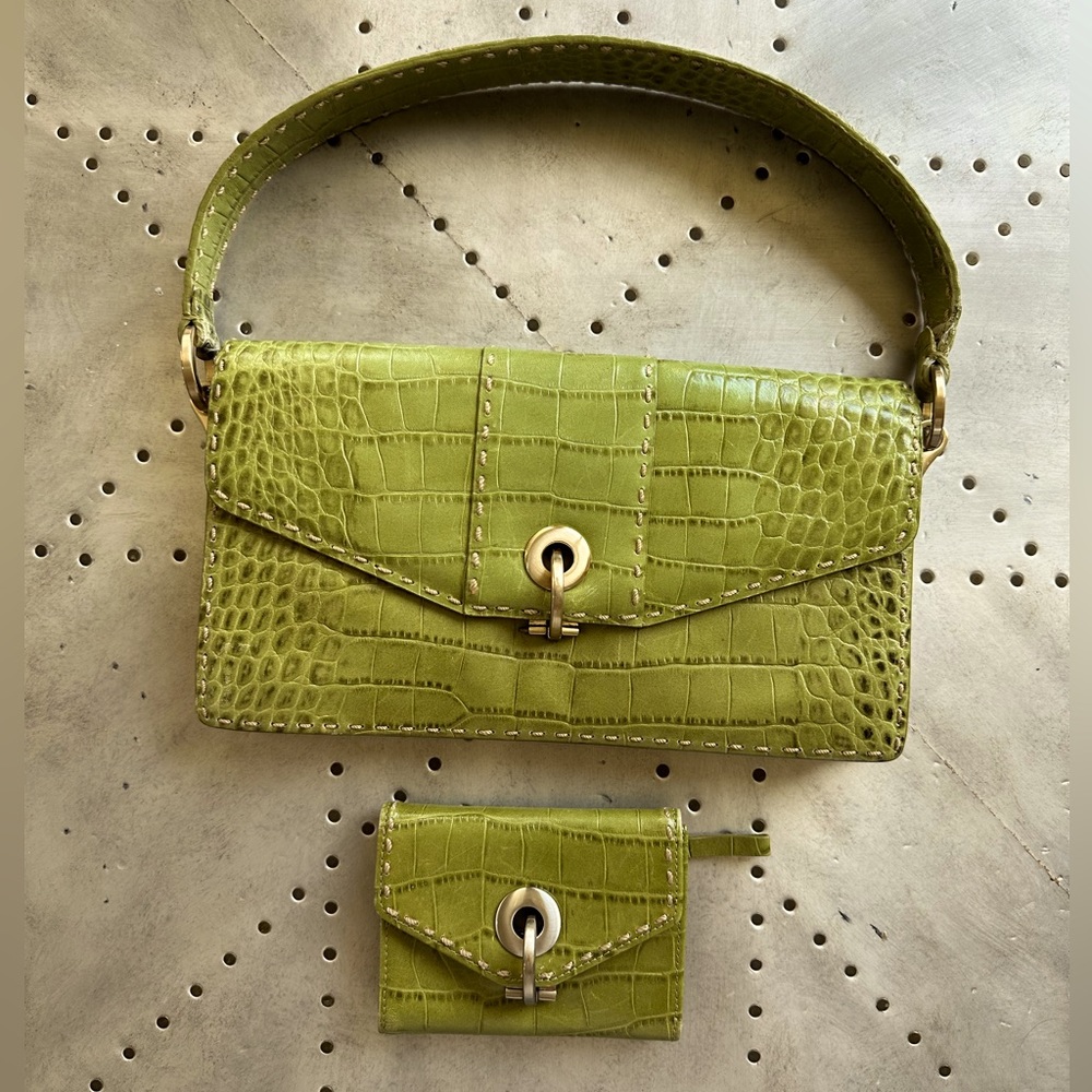Vintage Ann Taylor olive green purse and wallet.